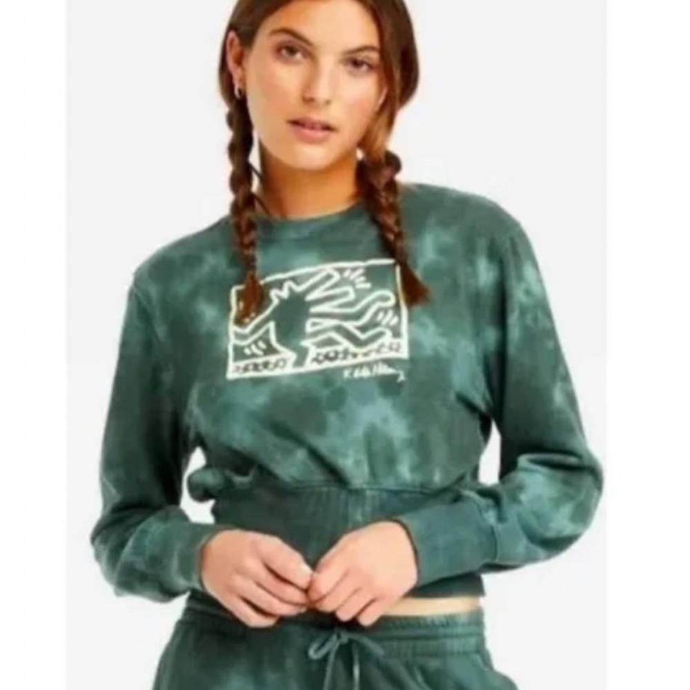Green Tye Dye Cropped Keith Haring Sweatshirt